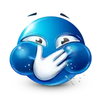 a blue smiley face with a white hand covering its mouth