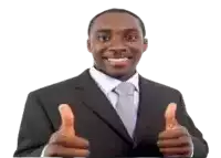 a man in a suit and tie gives a thumbs up