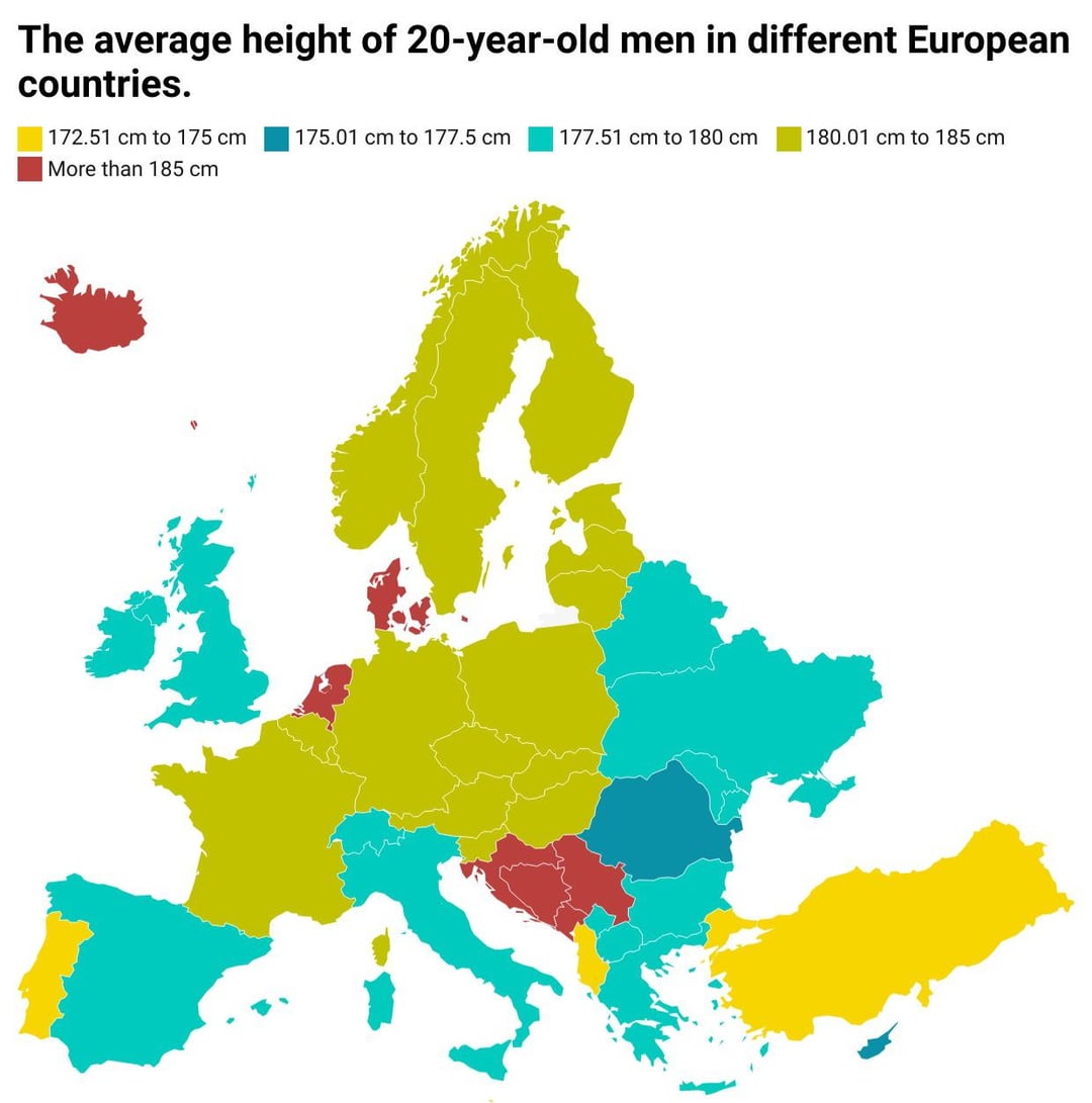 The average height of 20-year-old men in different European countries. :  r/mapporncirclejerk