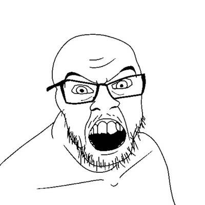 This may contain: an angry looking man with glasses and beard