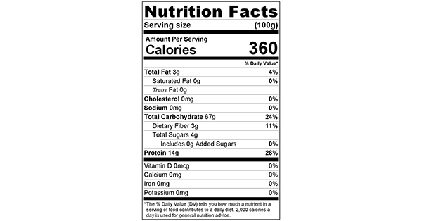 Pasta Nutrition Label 100 grams - Truthful Food