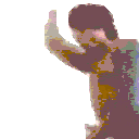 a pixelated image of a person 's face with a blurred background