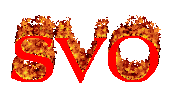 the word evo is written in red with fire coming out of it