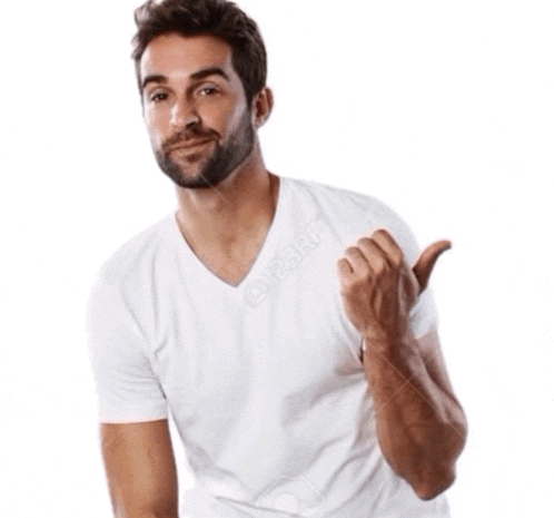 a man in a white t-shirt is giving a thumbs up sign