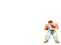 a pixel art illustration of a karate man shooting a purple beam