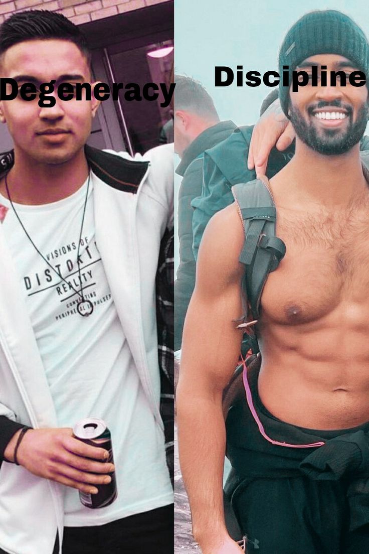 This may contain: two men with no shirts and one is wearing a green beanie while the other wears a white t - shirt