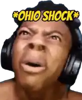 a man wearing headphones has the word ohio shock written on his face