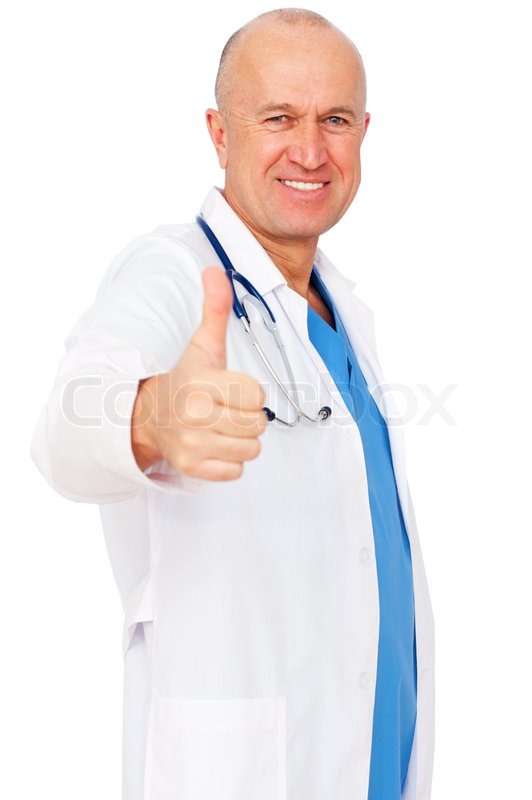 Smiley medical doctor showing thumbs up | Stock image | Colourbox