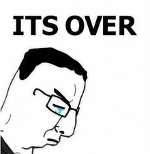 a drawing of a man with glasses and the words  its over 
