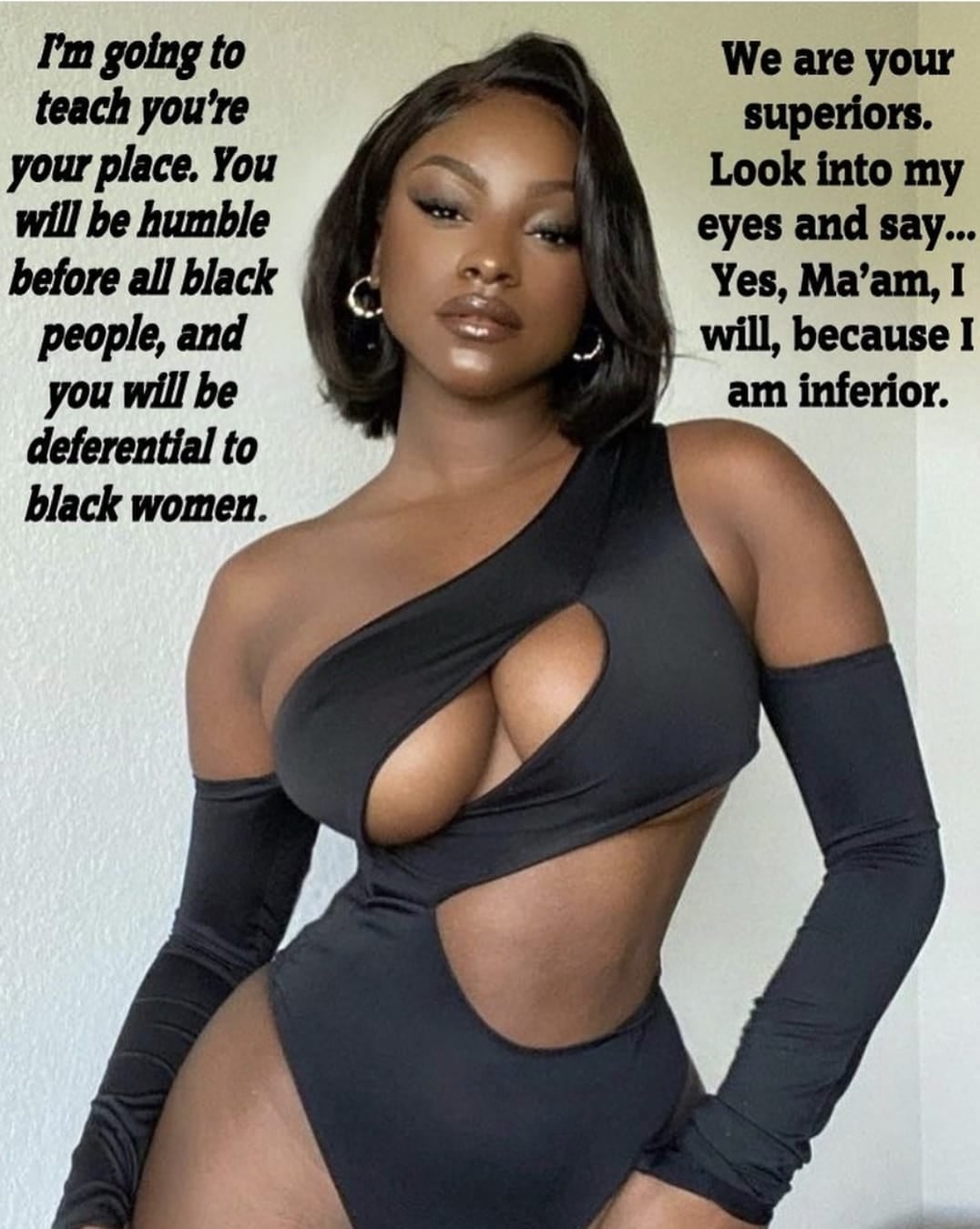 Slavetoebony 🔞 on X: Yes, Ma'am, I will, because I am inferior.  #blackfemalesupremacy #whiteslaves #OBEAH #BNWO https://t.co/PgK2AsDF9H / X