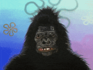 a picture of a gorilla with a spongebob swirl in the background
