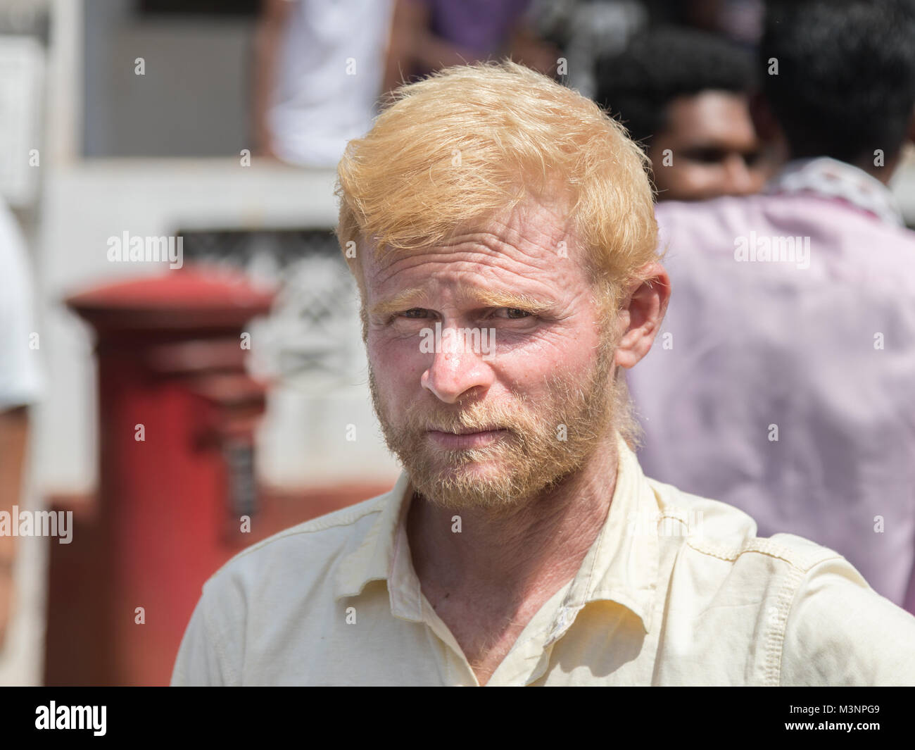Albino man Indian hindu blonde white parade Matale Sri Lanka Stock Photo -  Alamy