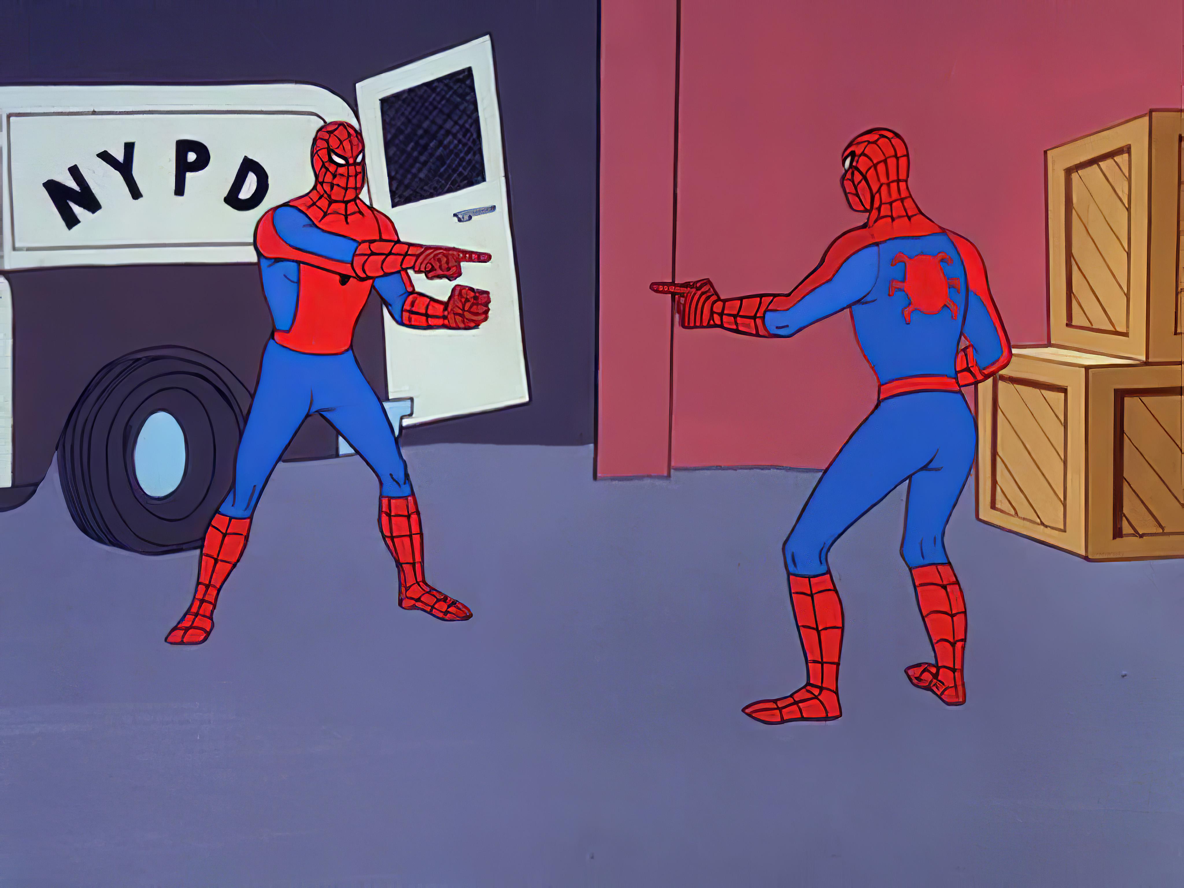 I restored in HD 4k the original Spider-Man Pointing at Spider-Man  Template - (aka spiderman confusion meme) - [4096*3072] : MemeRestoration