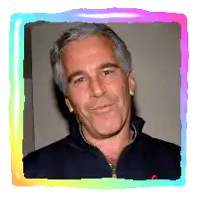 a picture of a man in a blue jacket with a rainbow frame around him