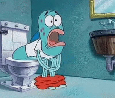 a cartoon character is sitting on a toilet in a bathroom with his pants down