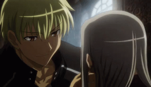 a man and a woman are looking at each other in an anime