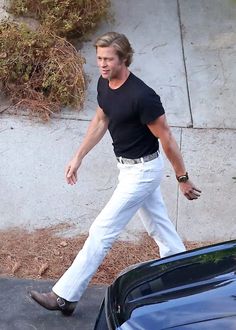 This contains an image of: Once Upon a Time in Hollywood: Brad Pitt in Black and White » BAMF Style