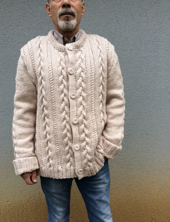Mens Cable Knit Cardigan Knit Mens Pullover Fisherman's | Etsy