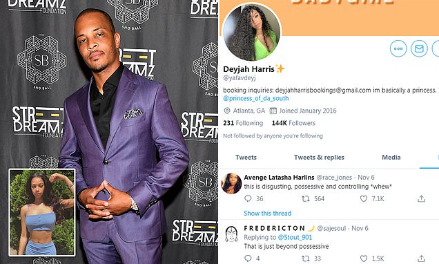 T.I.'s daughter likes tweets calling his behavior 'disgusting' and 'controlling'