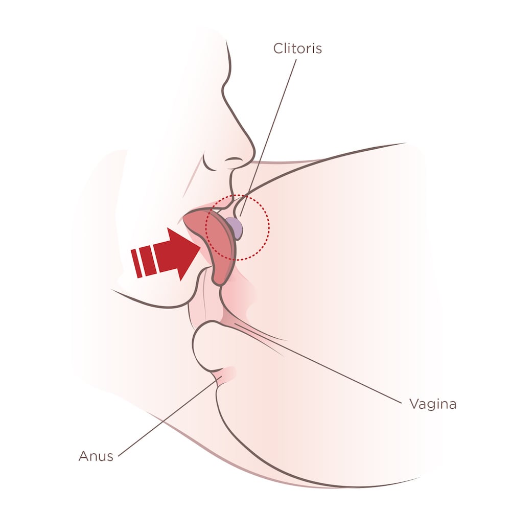 tongue pressed up against the bottom of clitoris when performing cunnilingus