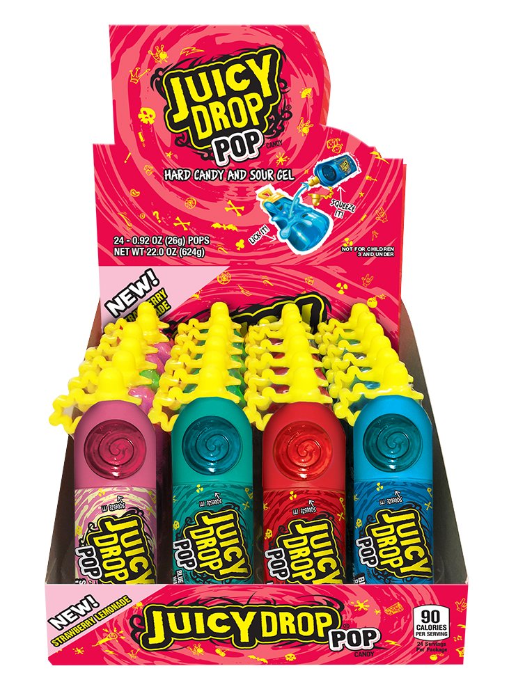 Amazon.com : Juicy Drop Pop Sweet Lollipops Candy with Sour Liquid,  Assorted Flavors Variety Box (Pack Of 24) : Grocery & Gourmet Food