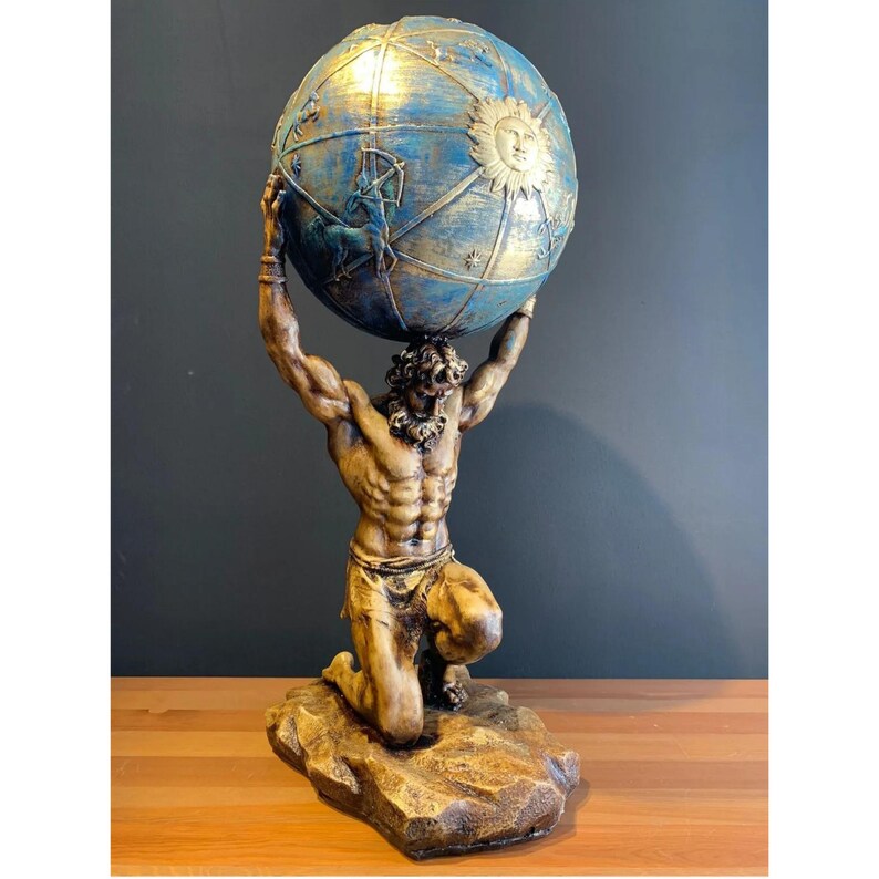 Large Greek God Atlas Statue - Statue For Office - Titan Atlas Sculpture - Antique Greek Statue - Greek Sculpture with Celestial Globe - Ancient Statues for Home