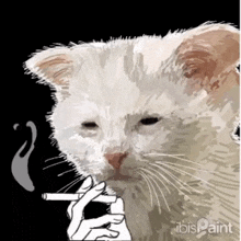 a white cat is smoking a cigarette in a painting by ibis paint