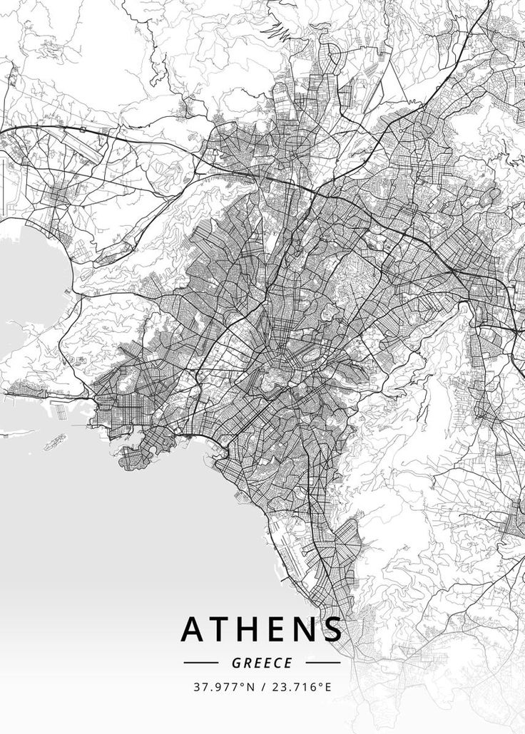 This may contain: a map of the city of athens, greece with all streets and roads