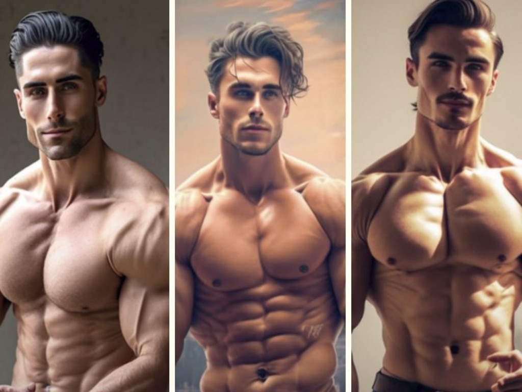 AI image generators came up with these images when asked for ‘the perfect male body according to social media in 2023’. Picture: The Bulimia Project