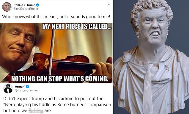 Donald Trump mocked after tweet of himself fiddling like Nero