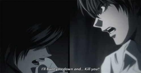 a black and white image of a man saying  i 'll hunt you down and ... kill you 