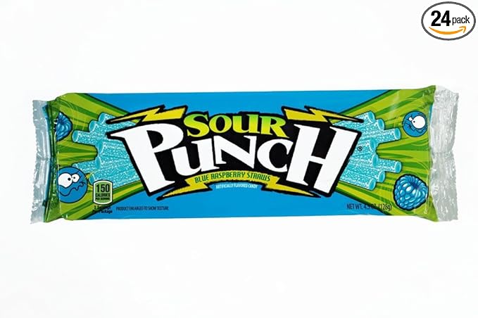 Amazon.com : Sour Punch Blue Raspberry Sour Candy Straws 4.5 Oz Tray (Pack  of 12) : Candy And Chocolate Snack Size Bars : Grocery & Gourmet Food