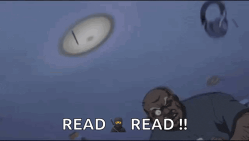 a person is reading a book with the words read read written on the bottom