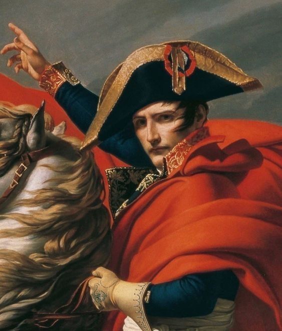 This may contain: a painting of a man riding on the back of a horse wearing a red cape