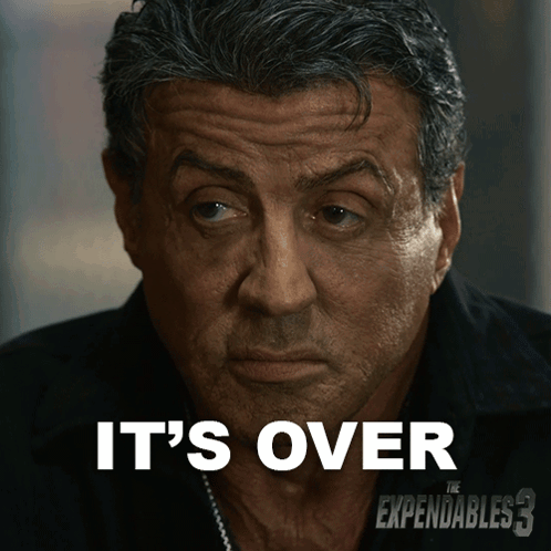 a poster for the expendables 3 shows a man 's face and says it 's over's face and says it 's over