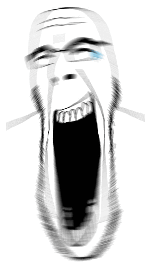 a black and white drawing of a man with his mouth wide open .