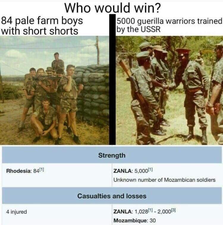 WW2 Italian Soldiers: Gosh, everyone thinks we're incompetent ZANLA: Hold  my fucking beer | Who Would Win? | Know Your Meme