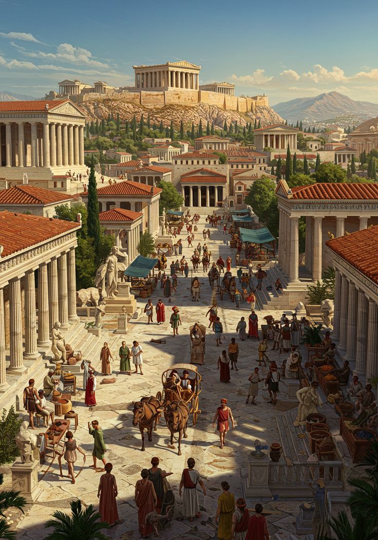 This may contain: an artist's rendering of the ancient city of sparta