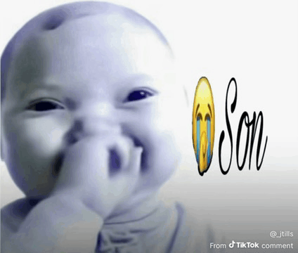 a baby with a smiley face and the word son on the bottom right