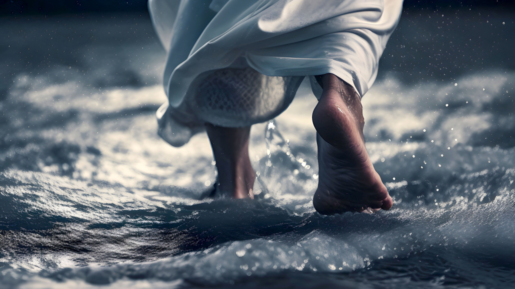 Closeup of the feet of Jesus walking on water. Generative AI. - Diocese of  Rapid City