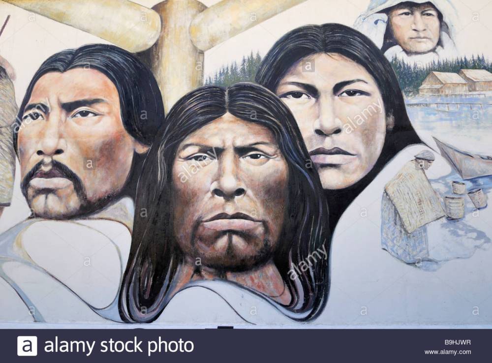 native-american-faces-detail-of-large-mural-chemainus-near-nanaimo-B9HJWR