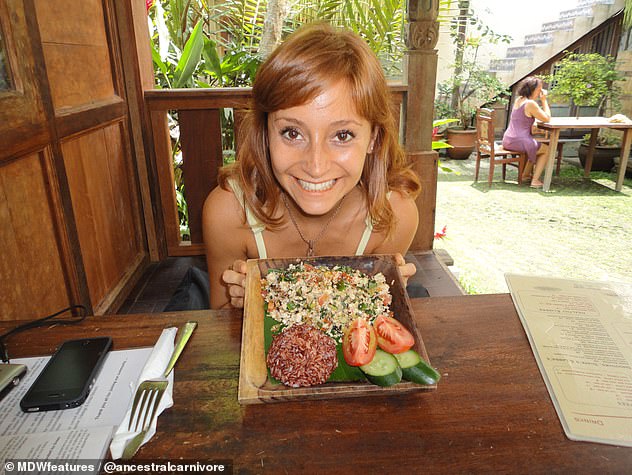 While she was vegan (pictured), Natalie cooked her meals from scratch and took vitamins and other health supplements but instead of feeling better in herself, her appearance started to change, she lost muscle tone, became pale and had sunken eyes with dark circles While she was vegan (pictured), Natalie cooked her meals from scratch and took vitamins and other health supplements but instead of feeling better in herself, her appearance started to change, she lost muscle tone, became pale and had sunken eyes with dark circles