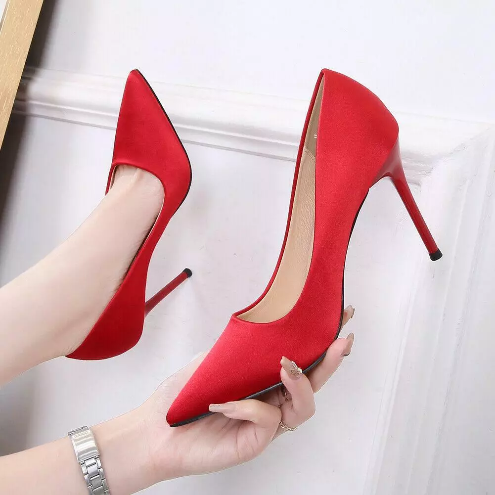 Womens Pointy Stiletto High Heels Classic Satin Wedding Party Shoes Pumps |  eBay