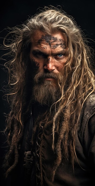 Premium AI Image | the big viking man with beard and long hair