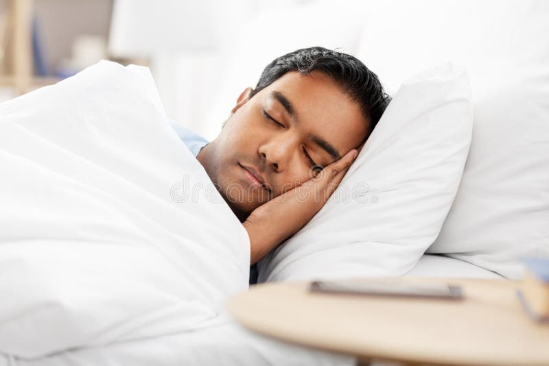 Indian Man Sleeping in Bed at Home Stock Photo - Image of comfort, blanket:  184172186