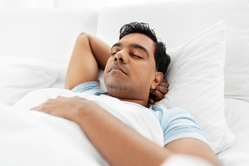 Indian Man Sleeping in Bed at Home Stock Image - Image of leisure, morning:  191876289