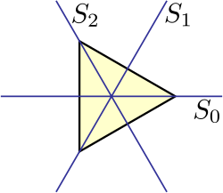 An equilateral triangle with a line joining each vertex to the midpoint of the opposite side An equilateral triangle with a line joining each vertex to the midpoint of the opposite side