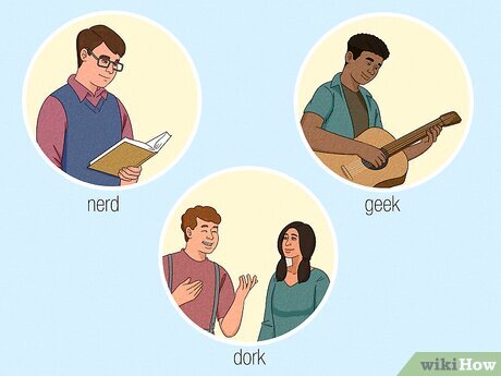 Step 1 Know the difference between a nerd, a geek, and a dork. Step 1 Know the difference between a nerd, a geek, and a dork.